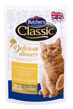 Butcher's Cat Class.Delic.Dinn. kuře+játra kapsa100g Butcher's Cat Class.Delic.Dinn. kuře+játra kapsa100g
