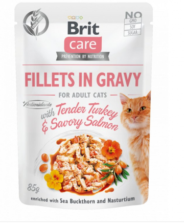 Brit Care Cat Fillets in Gravy with Tender Turkey & Savory Salmon 85g Brit Care Cat Fillets in Gravy with Tender Turkey & Savory Salmon 85g