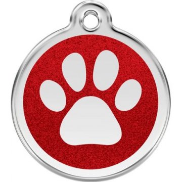 Známka Red Dingo - Tlapka - Červená - Třpytivá velikost známky S - 20 mm Známka Red Dingo - Tlapka - Červená - Třpytivá velikost známky S - 20 mm