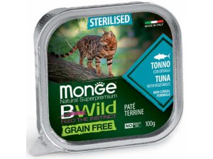 MONGE BWILD CAT Grain Free vanička STERILKA Tuňák se zeleninou 100g