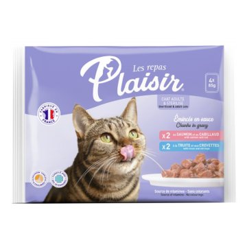 Plaisir cat Kapsa Multipack pro dospělé i kastrované kočky 4x85g (2xlosos, 2xpstruh)