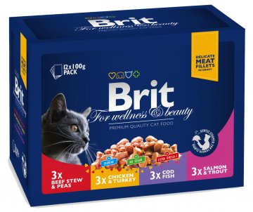 Brit Premium Cat Pouches MASOVÝ a RYBÍ MIX 1200g (kuře, hovězí, treska, pstruh)
