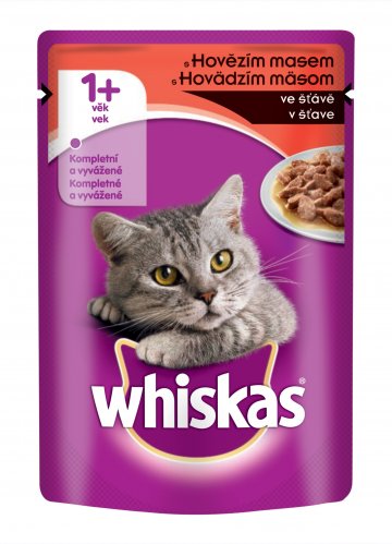 WHISKAS kapsička s hovězím masem ve šťávě 100g WHISKAS kapsička s hovězím masem ve šťávě 100g