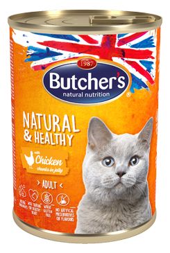 Butcher's Cat Natur.&Healthy kousky kuřete v želé 400g Butcher's Cat Natur.&Healthy kousky kuřete v želé 400g