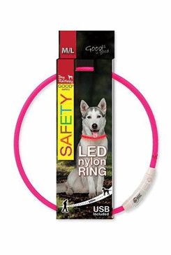 Obojek DOG FANTASY světelný USB růžový 65cm…