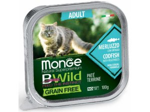 MONGE BWILD CAT Grain Free vanička ADULT Treska se zeleninou100g