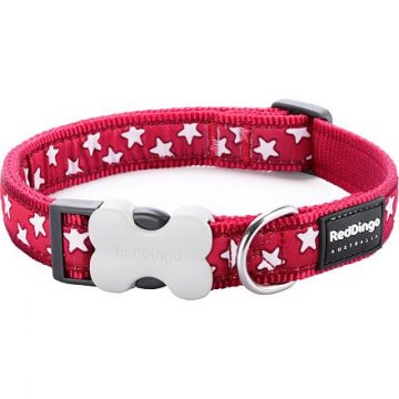 Obojek RD 20 mm x 30-47 cm - Stars White on Red