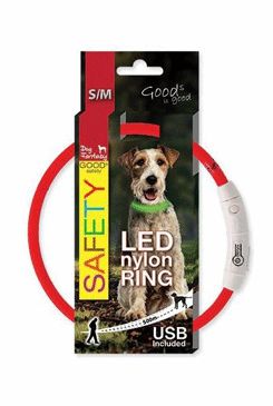 Obojek DOG FANTASY světelný USB červený 45cm…