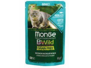 MONGE BWILD CAT Grain Free kapsička ADULT Treska se zeleninou 85g