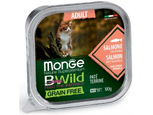 MONGE BWILD CAT Grain Free vanička ADULT Losos se zeleninou100g